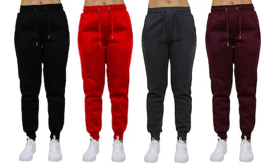 Galaxy by Harvic Women's Relaxed Fit Fleece-Lined Jogger Sweatpants 4 Pack